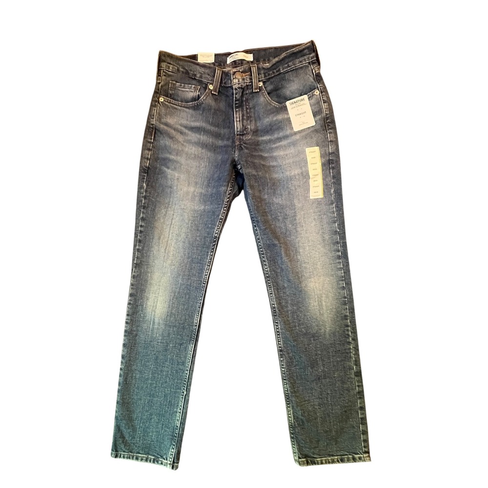 Signature Levi Strauss Jeans Men 28x30 Blue Gold Label Straight Flex Casual NEW